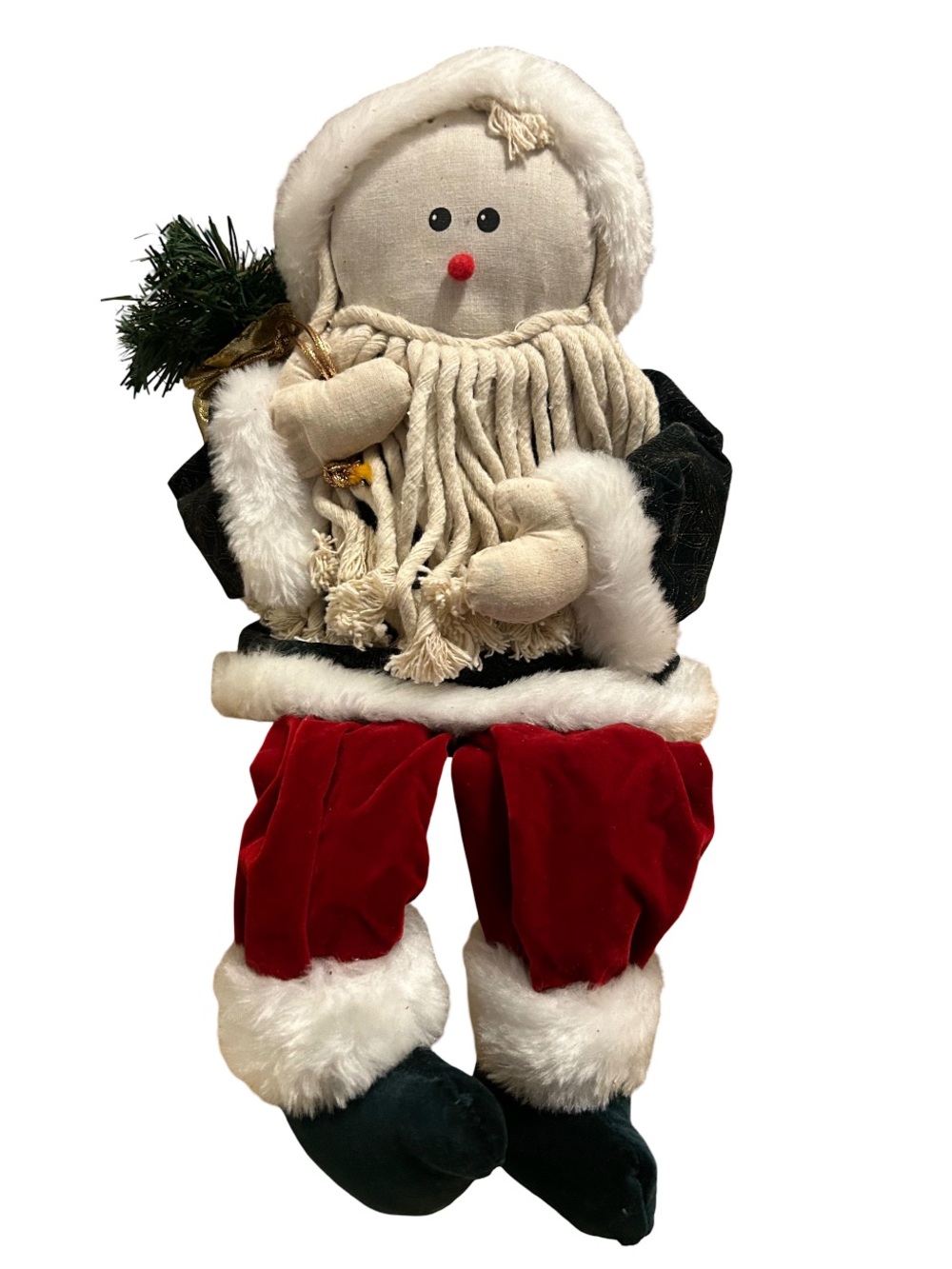 Vintage Fabric Santa Clause Shelf Sitter Doll